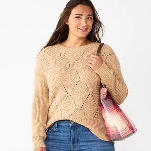 Womens Brown Sonoma Crewneck Sweater, Size S